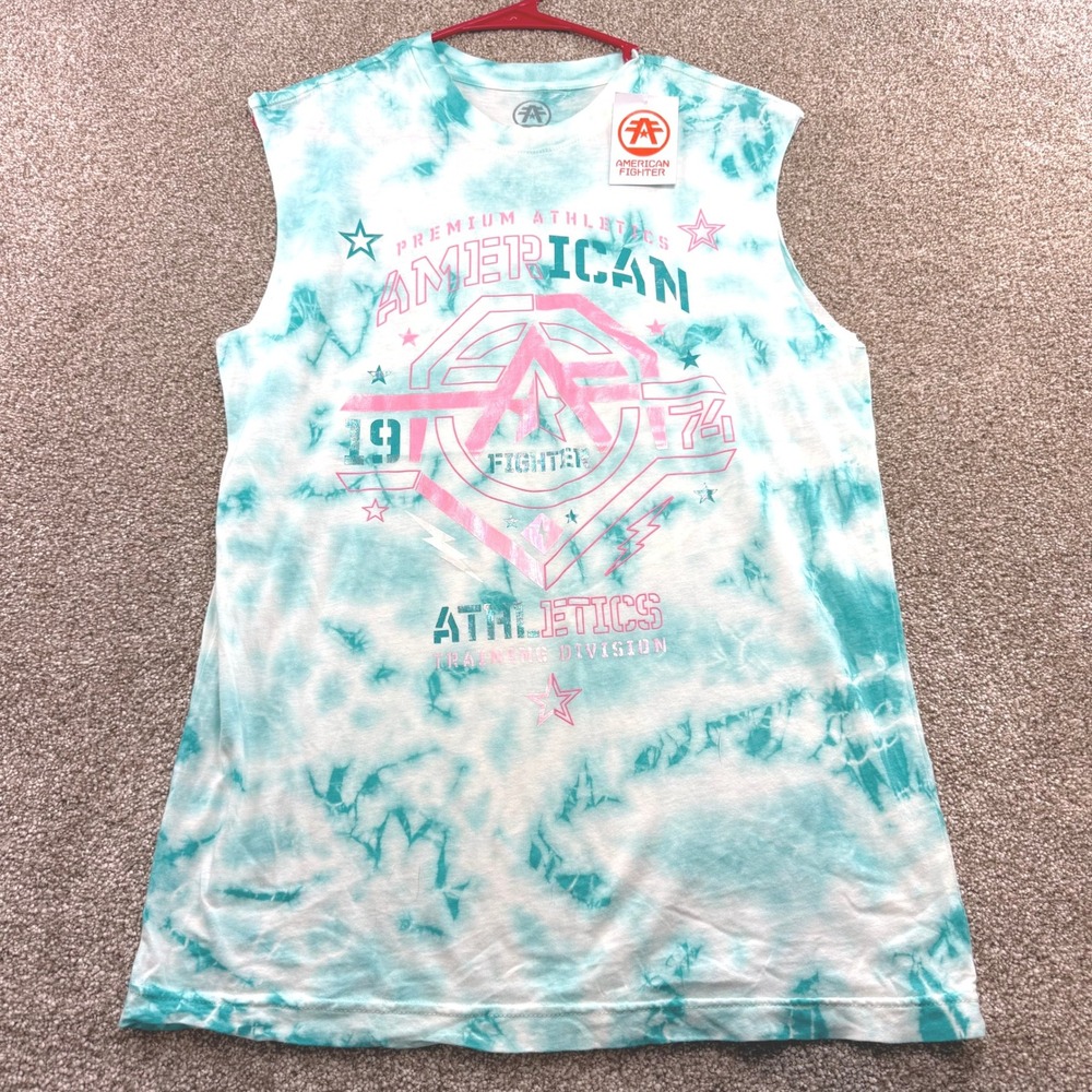 American Fighter Tie Dye Muscle Tee Teal Pink Small NEW Gift MMA Gym Training